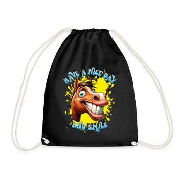 Cheerful cartoon horse with big smile. - Drawstring Bag - black - Front