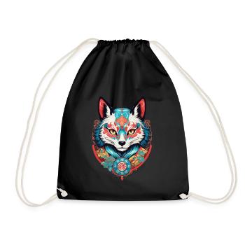 Masque Kitsune Japonais Anime Kawaii Renard Fantôme - Sac de sport léger - noir - Devant