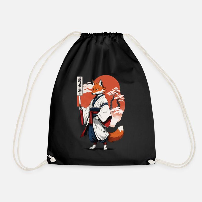 Ukiyo-E Kunst Stil Japanische Kitsune Fuchs - Turnbeutel - Schwarz
