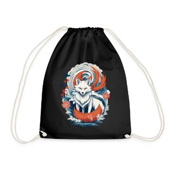 Ukiyo-E Kunst Stil Japanische Kitsune Fuchs - Turnbeutel - Schwarz - Vorne