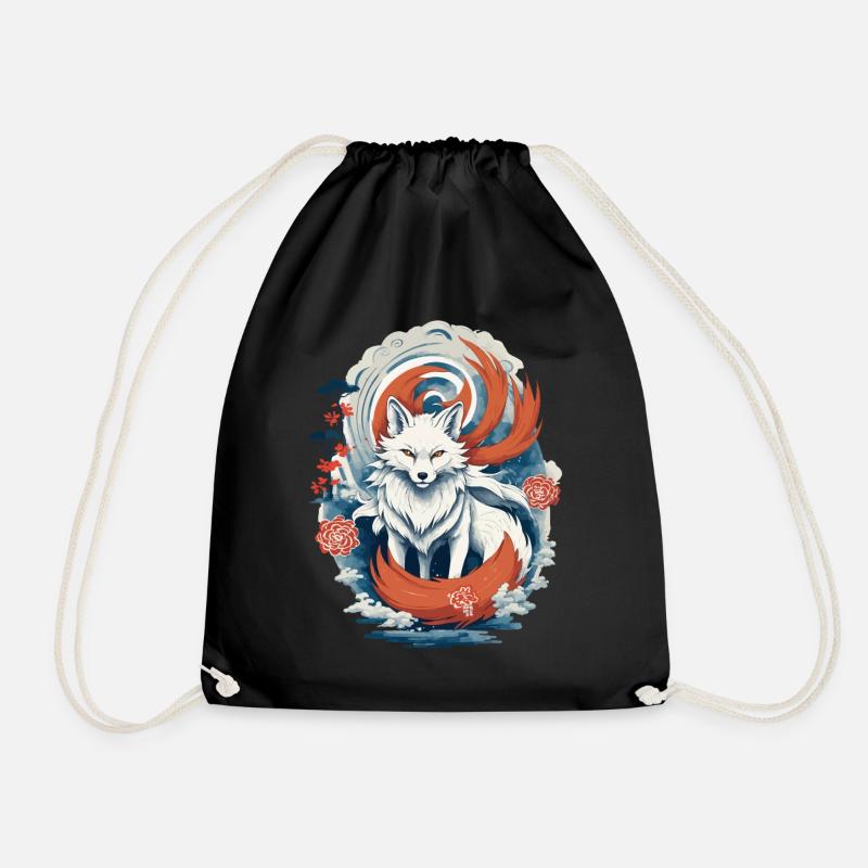 Ukiyo-E Kunst Stil Japanische Kitsune Fuchs - Turnbeutel - Schwarz