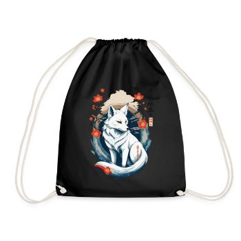 Ukiyo-E Kunst Stil Japanische Kitsune Fuchs - Turnbeutel - Schwarz - Vorne