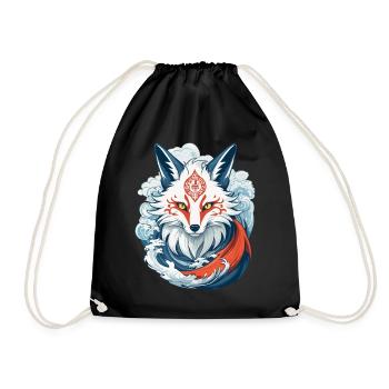 Masque Kitsune Japonais Anime Kawaii Renard Fantôme - Sac de sport léger - noir - Devant