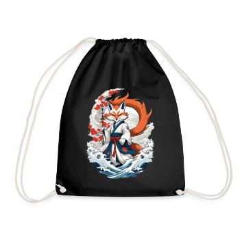 Ukiyo-E Kunst Stil Japanische Kitsune Fuchs - Turnbeutel - Schwarz - Vorne