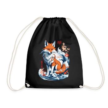 Ukiyo-E Kunst Stil Japanische Kitsune Fuchs - Turnbeutel - Schwarz - Vorne