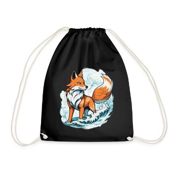 Japanese Kitsune Mask Kawaii Fox Spirit Design - Drawstring Bag - black - Front