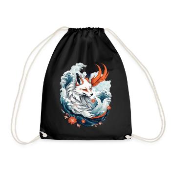 Japonais Kitsune Renard Anime Kawaii Renard Fantôme - Sac de sport léger - noir - Devant