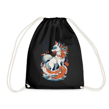 Vintage Ukiyo-E Kunst Japanische Kitsune Fuchs - Turnbeutel - Schwarz - Vorne