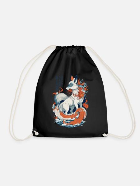 Vintage Ukiyo-E Kunst Japanische Kitsune Fuchs - Turnbeutel - Schwarz