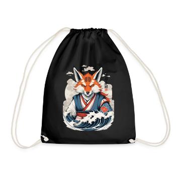 Vintage Ukiyo-E Kunst Japanische Kitsune Fuchs - Turnbeutel - Schwarz - Vorne