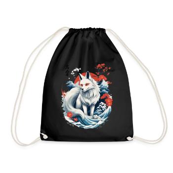 Masque Kitsune japonais Ukiyo-E Renard blanc - Sac de sport léger - noir - Devant
