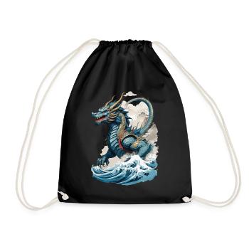 Vintage Ukiyo-E Kunst Japanischer Drache Design - Turnbeutel - Schwarz - Vorne