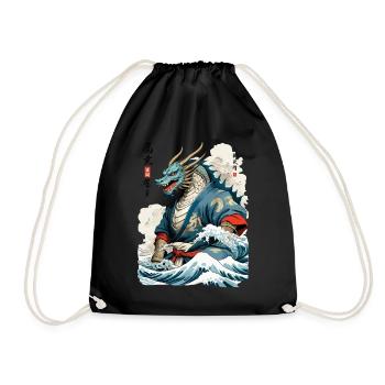 Vintage Samouraï Dragon Anime Japon Art - Sac de sport léger - noir - Devant