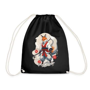 Samurai Kitsune Fox Kawaii Fox Spirit Design - Drawstring Bag - black - Front