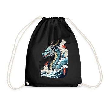 Vintage Ukiyo-E Kunst Japanischer Drache mit Kanji - Turnbeutel - Schwarz - Vorne