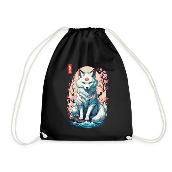 Conception esthétique du masque Kitsune et des fleurs de cerisier - Sac de sport léger - noir - Devant