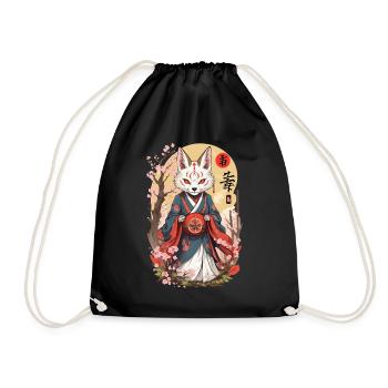 Japanese Kitsune Mask Anime Kawaii Fox Ghost - Drawstring Bag - black - Front