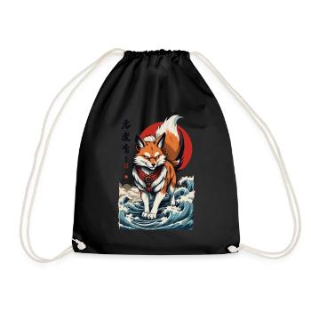 Vintage Ukiyo-E Style Kawaii Fox Spirit Japan - Drawstring Bag - black - Front