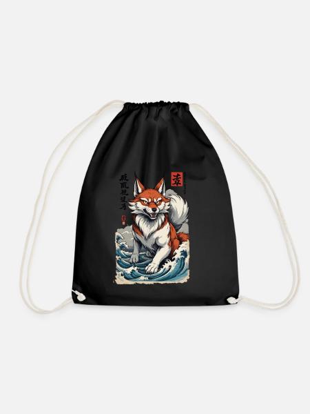 Vintage Ukiyo-E Stil Japanische Kitsune Fuchs - Turnbeutel - Schwarz