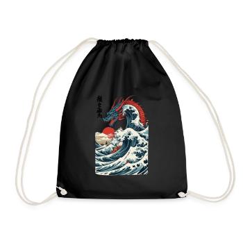 Vintage Ukiyo-E Kunst Japanischer Drache Design - Turnbeutel - Schwarz - Vorne