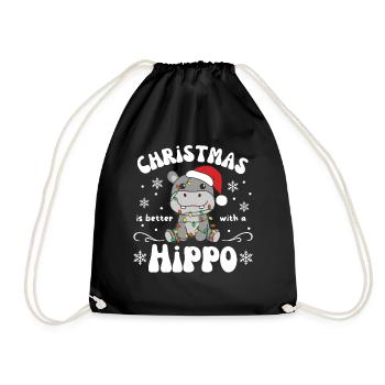 Christmas is better with a hippo - Drawstring Bag - black - Front
