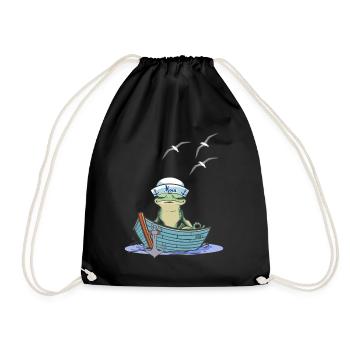 frog sailor sailor boat toad frogs - Drawstring Bag - black - Front