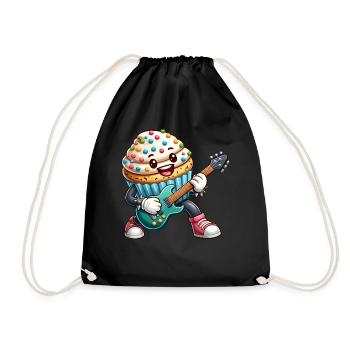 Cute Cupcake Rocker Drawing - Drawstring Bag - black - Front