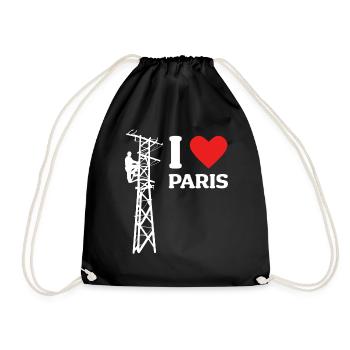 I Love Paris Lustige Elektriker Strommast Strom - Turnbeutel - Schwarz - Vorne