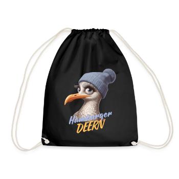 Hamburg Hamburger Deern Möwe Nordsee Lustig Beanie - Turnbeutel - Schwarz - Vorne