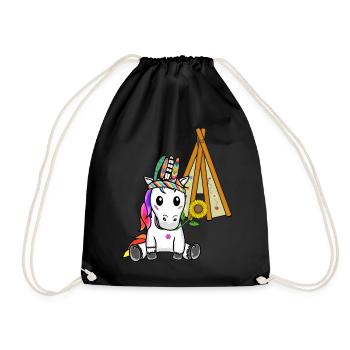Unicorn Teepee Hippie Unicorns Shaman Sunflower - Drawstring Bag - black - Front