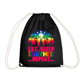Eat Sleep Gayme Repeat: Retro-Gaming-Pride-Design - Turnbeutel - Schwarz - Vorne