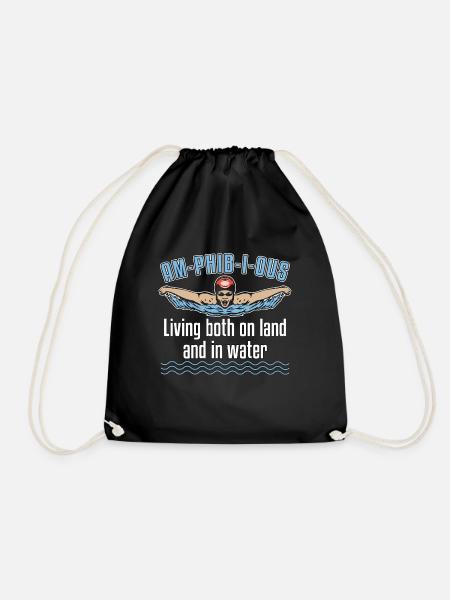 Swimmer Amphibious Living Both On Swimming Pool - Drawstring Bag - black