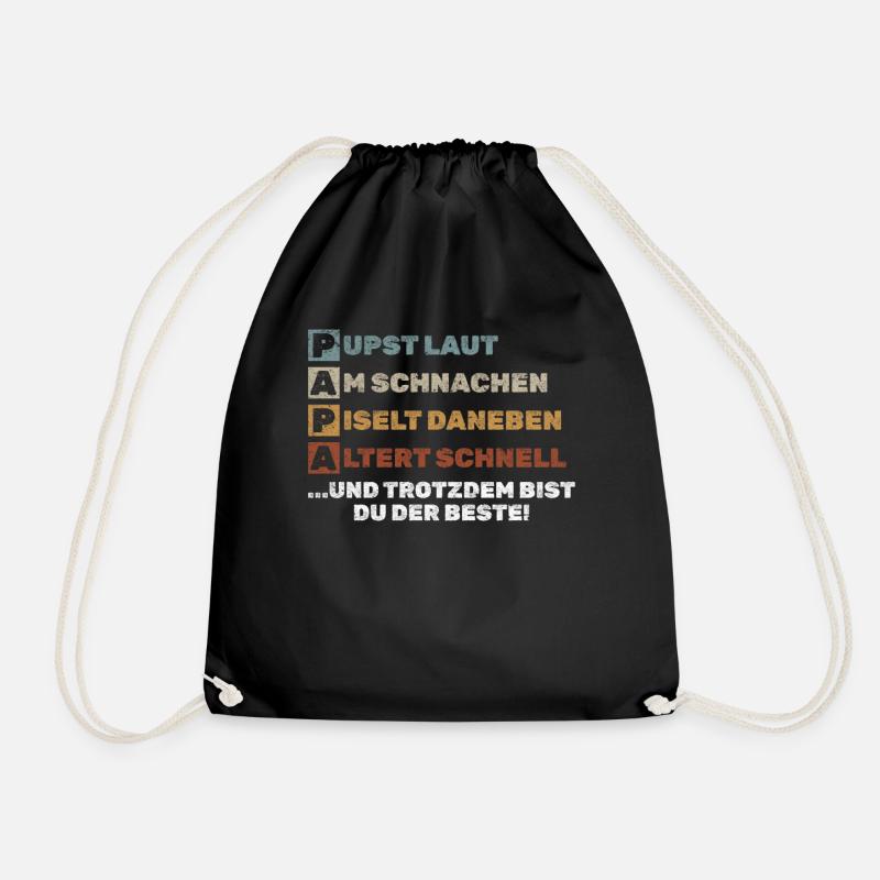 PAPA – farts loudly, snoring, next to it - Drawstring Bag - black