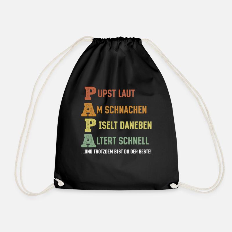 PAPA – Pupst laut, Am schnarchen, Piselt daneben - Turnbeutel - Schwarz