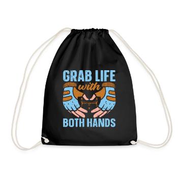 Cyclist Grab Life With Both Hands Mountain Biking - Drawstring Bag - black - Front