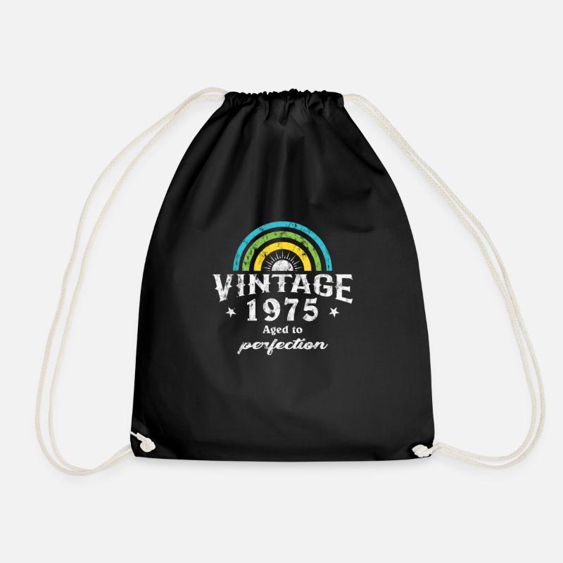 1975 Birthday Vintage Rainbow Sun - Drawstring Bag - black