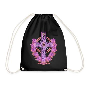Cross Crosses Crucifix Roses Blossoms Jesus God - Drawstring Bag - black - Front