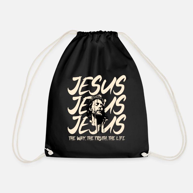Jesus with Crown of Thorns Motif - Drawstring Bag - black