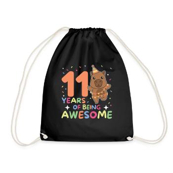 Capybara for her 11th birthday children eleven years old - Drawstring Bag - black - Front