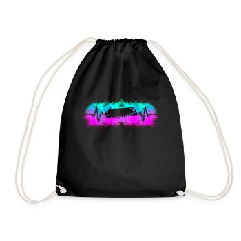 Harmonica player musician heartbeat - Drawstring Bag - black - Front