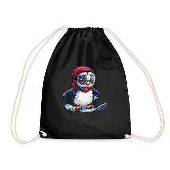 Pinguin Snowboarder Kawaii Pinguin Niedlich - Turnbeutel - Schwarz - Vorne