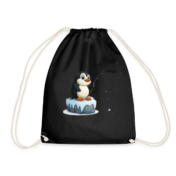 Penguin Ice Fishing Kawaii Penguin Cute - Drawstring Bag - black - Front