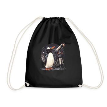 Penguin Astronomer Kawaii Penguin Cute - Drawstring Bag - black - Front