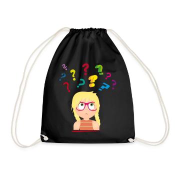 Girl with glasses with many colorful question marks - Drawstring Bag - black - Front