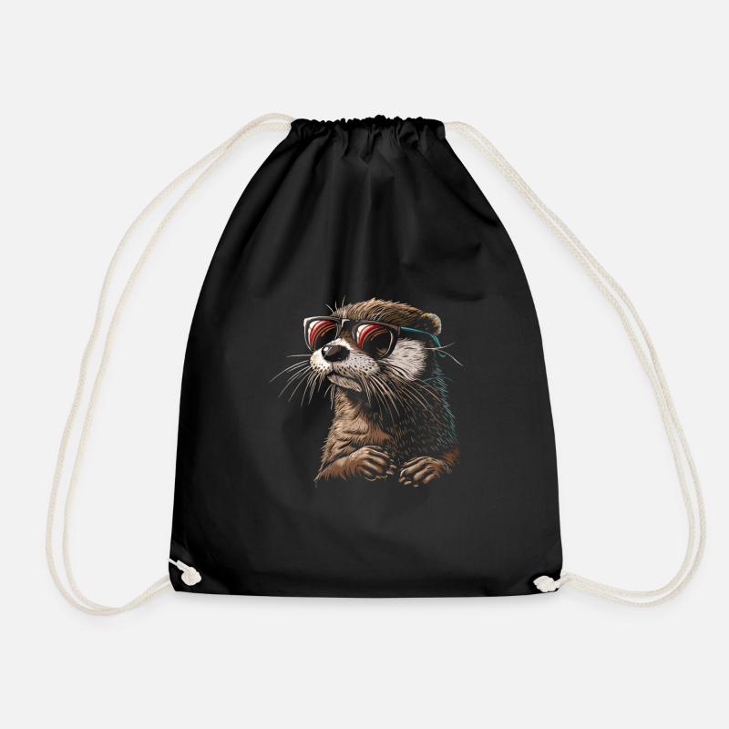 Otter glasses illustration - Turnbeutel - Schwarz