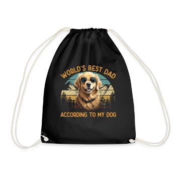 World Best Dog Dad Golden Retriever Funny - Drawstring Bag - black - Front