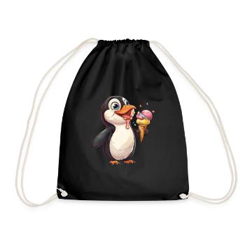Penguin Ice Cream Kawaii Penguin Cute - Drawstring Bag - black - Front