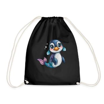Pingouin, Sirène, Kawaii, Pingouin, Mignon - Sac de sport léger - noir - Devant