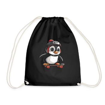 Pinguin Skater Skateboard Kawaii Pinguin Niedlich - Turnbeutel - Schwarz - Vorne