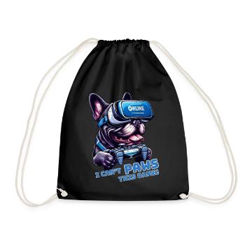French Bulldog dog online VR gaming - Drawstring Bag - black - Front